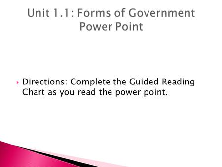  Directions: Complete the Guided Reading Chart as you read the power point.
