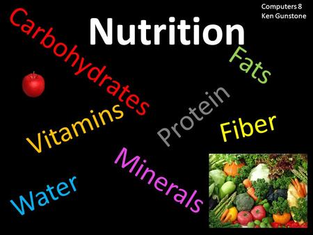 Nutrition Carbohydrates Fats Water Minerals Protein Fiber Vitamins Computers 8 Ken Gunstone.