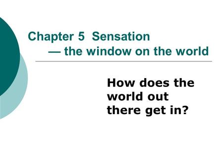 Chapter 5 Sensation — the window on the world How does the world out there get in?