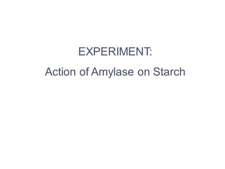 EXPERIMENT: Action of Amylase on Starch. A B C D E F G Add 10 ml of distilled water to each tube.