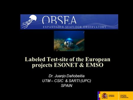 Labeled Test-site of the European projects ESONET & EMSO Dr. Juanjo Dañobeitia UTM – CSIC & SARTI (UPC) SPAIN.