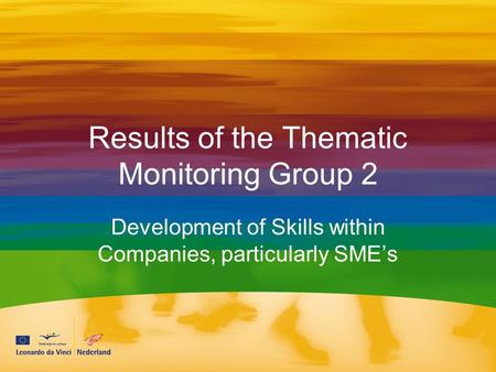 Results of the Thematic Monitoring Group 2 Development of Skills within Companies, particularly SME’s.