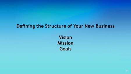 Defining the Structure of Your New Business Vision Mission Goals 2-1.