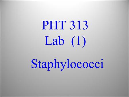 PHT 313 Lab (1) Staphylococci.