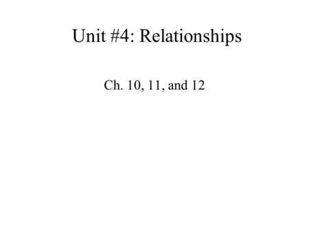 Unit #4: Relationships Ch. 10, 11, and 12. Skills for Healthy Relationships Chapter 10.