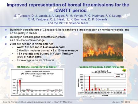 Improved representation of boreal fire emissions for the ICARTT period S. Turquety, D. J. Jacob, J. A. Logan, R. M. Yevich, R. C. Hudman, F. Y. Leung,