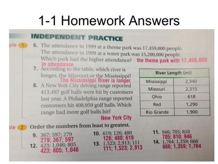 1-1 Homework Answers. Agenda: 6 th Gr Math: 1-2 HW Page 10 #5-18 all.