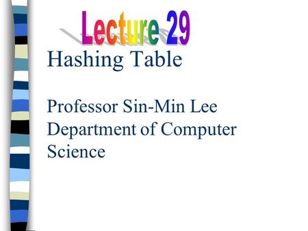 Hashing Table Professor Sin-Min Lee Department of Computer Science.