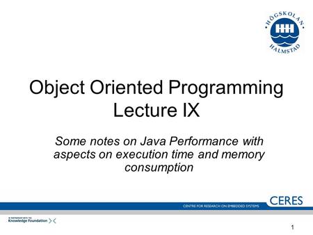 1 Object Oriented Programming Lecture IX Some notes on Java Performance with aspects on execution time and memory consumption.