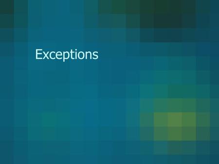 Exceptions. Exception Abnormal event occurring during program execution Examples –Manipulate nonexistent files FileReader in = new FileReader(mumbers.txt“);