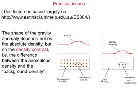 Practical issues (This lecture is based largely on:  The shape of the gravity anomaly depends not on the absolute.