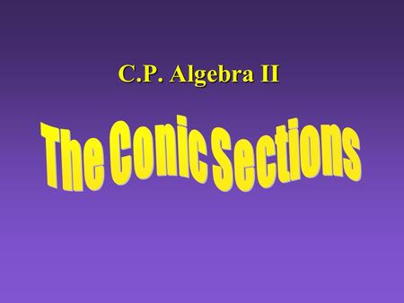 C.P. Algebra II The Conic Sections Index The Conics The Conics Translations Completing the Square Completing the Square Classifying Conics Classifying.