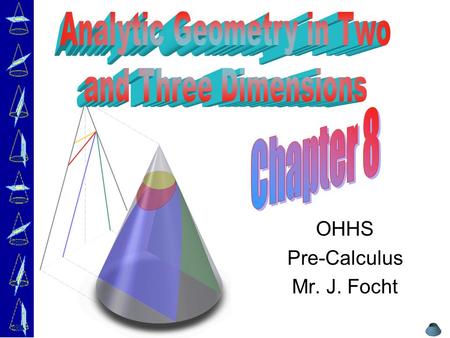 OHHS Pre-Calculus Mr. J. Focht. 8.3 Hyperbolas Geometry of a Hyperbola Translations of Hyperbolas Eccentricity 8.3.