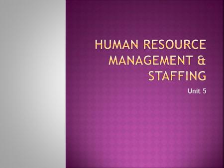 Unit 5.  Human resource management may be defined as the organized function of planning for human resource needs, and recruitment, selection, development,
