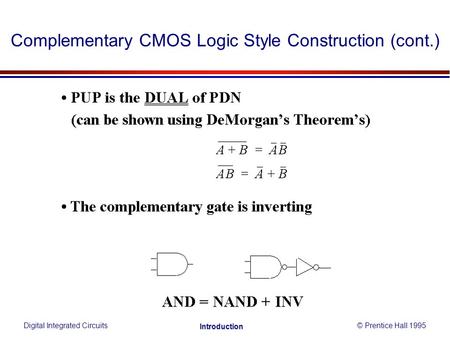 Complementary CMOS Logic Style Construction (cont.) Digital Integrated Circuits© Prentice Hall 1995 Introduction.