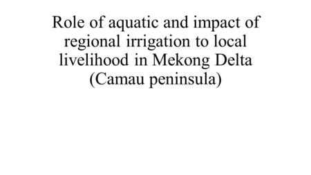 Role of aquatic and impact of regional irrigation to local livelihood in Mekong Delta (Camau peninsula)