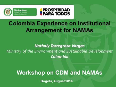 Colombia Experience on Institutional Arrangement for NAMAs Nathaly Torregroza Vargas Nathaly Torregroza Vargas Ministry of the Environment and Sustainable.