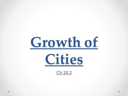 Growth of Cities Ch 20.2. Population 1870- ¼ Americans lived in cities with 2,500 or more people 1910- ½ of the American population were in cities New.