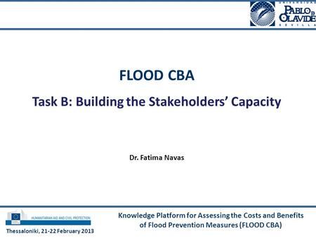 Knowledge Platform for Assessing the Costs and Benefits of Flood Prevention Measures (FLOOD CBA) FLOOD CBA Task B: Building the Stakeholders’ Capacity.