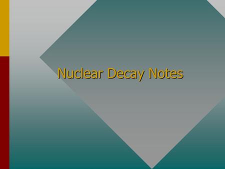 Nuclear Decay Notes Stability Curve Atomic number Z Neutron number N Stable nuclei Z = N 20406080100 40 100 140 20 60 80 120 Nuclear particles are held.