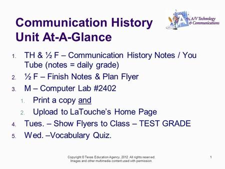 Communication History Unit At-A-Glance