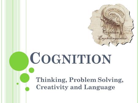 C OGNITION Thinking, Problem Solving, Creativity and Language.
