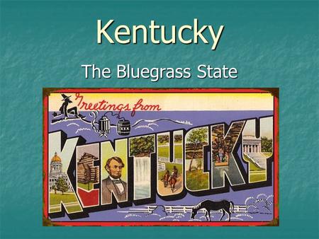 Kentucky The Bluegrass State. Placed on a navy blue field is the seal and words Commonwealth of Kentucky. The two people on the seal, a pioneer and.