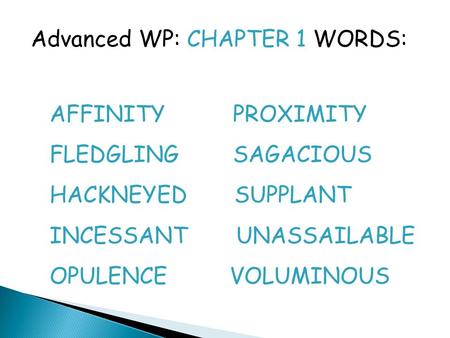 Advanced WP: CHAPTER 1 WORDS: