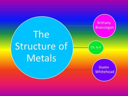 The Structure of Metals Brittany Braeutigan Ch. 6.4 Dustin Whitehead.