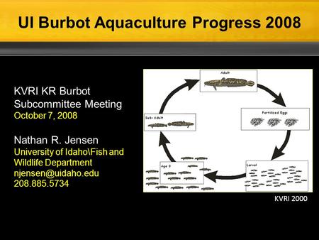 KVRI KR Burbot Subcommittee Meeting October 7, 2008 Nathan R. Jensen University of Idaho\Fish and Wildlife Department 208.885.5734 UI.