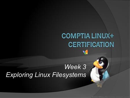 Week 3 Exploring Linux Filesystems. Objectives  Understand and navigate the Linux directory structure using relative and absolute pathnames  Describe.