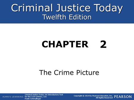 Criminal Justice Today Twelfth Edition CHAPTER Criminal Justice Today: An Introductory Text for the 21st Century, 12e Frank Schmalleger Copyright © 2014.