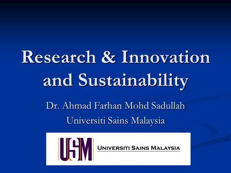 Research & Innovation and Sustainability
