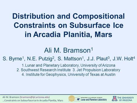Distribution and Compositional Constraints on Subsurface Ice in Arcadia Planitia, Mars Ali M. Bramson1 S. Byrne1, N.E. Putzig2, S. Mattson1, J.J. Plaut3,