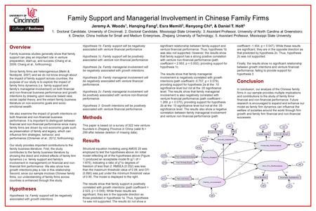 Family Support and Managerial Involvement in Chinese Family Firms Jeremy A. Woods 1, Hanqing Fang 2, Esra Memili 3, Renyong Chi 4, & Daniel T. Holt 5 1.Doctoral.