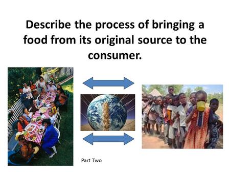 Describe the process of bringing a food from its original source to the consumer. Part Two.