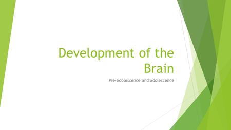 Development of the Brain Pre-adolescence and adolescence.