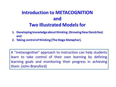 Introduction to METACOGNITION Two Illustrated Models for