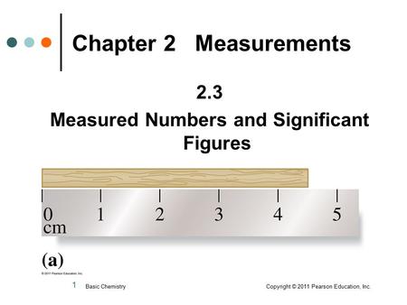 1 2.3 Measured Numbers and Significant Figures Chapter 2 Measurements Basic Chemistry Copyright © 2011 Pearson Education, Inc.