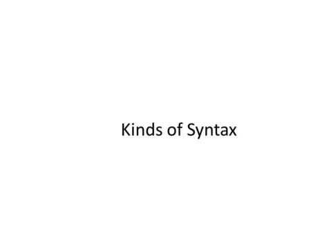 Kinds of Syntax. Compound-Complex Sentences Consists of two or more independent clauses and a dependent clause joined by a subordinating conjunction Examples: