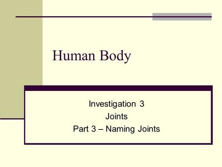 Human Body Investigation 3 Joints Part 3 – Naming Joints.