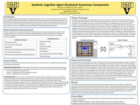 Synthetic Cognitive Agent Situational Awareness Components Sanford T. Freedman and Julie A. Adams Department of Electrical Engineering and Computer Science.
