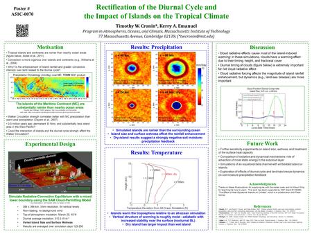 Rectification of the Diurnal Cycle and the Impact of Islands on the Tropical Climate Timothy W. Cronin*, Kerry A. Emanuel Program in Atmospheres, Oceans,