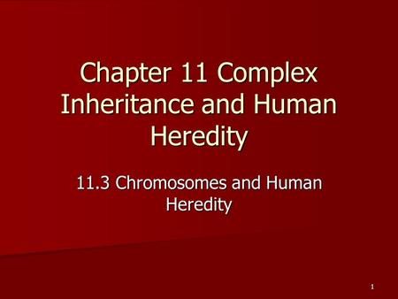 1 Chapter 11 Complex Inheritance and Human Heredity 11.3 Chromosomes and Human Heredity.