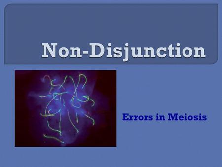 Errors in Meiosis.  Non-disjunction is the failure of homologous chromosomes, or sister chromatids, to separate during meiosis. Nondisjunction may occur.