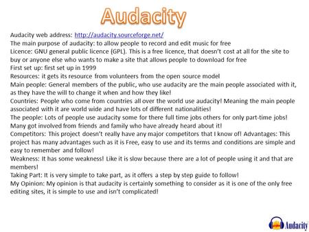 Audacity Audacity web address: