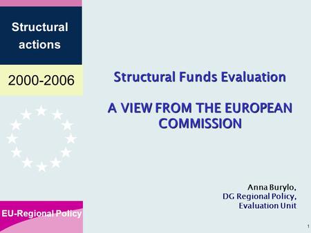 2000-2006 EU-Regional Policy Structural actions 1 Structural Funds Evaluation A VIEW FROM THE EUROPEAN COMMISSION Anna Burylo, DG Regional Policy, Evaluation.
