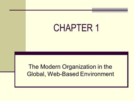 CHAPTER 1 The Modern Organization in the Global, Web-Based Environment.