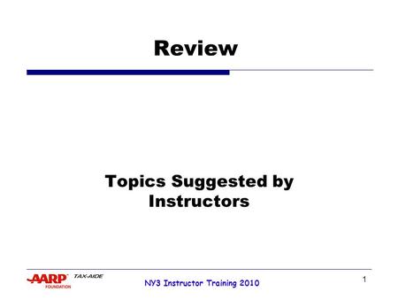 1 NY3 Instructor Training 2010 Review Topics Suggested by Instructors.