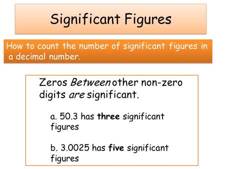 Significant Figures How to count the number of significant figures in a decimal number. How to count the number of significant figures in a decimal number.